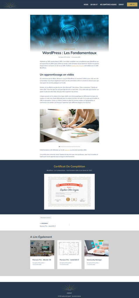 construction du site sophie-otto-loyas.fr - page formation WordPress