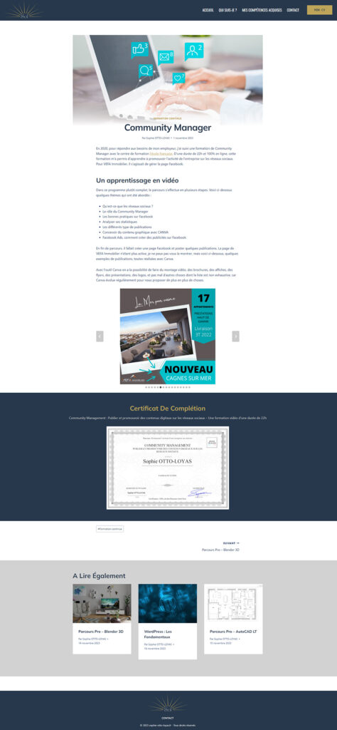 construction du site sophie-otto-loyas.fr - page formation Community Manager
