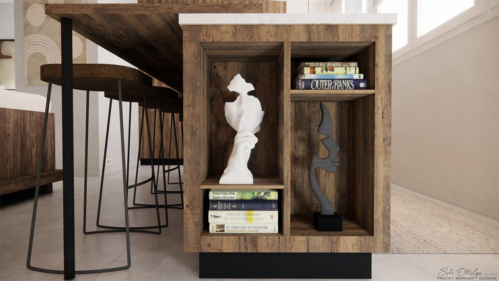 Au bout de l'ilot central, une nice avec des sculptures et quelques livres
