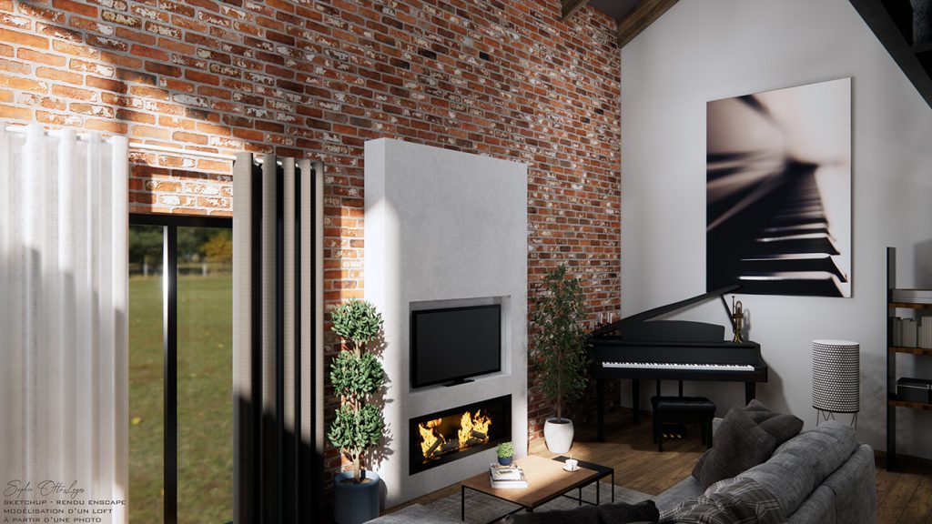 Exercice modélisation d'un loft à partir d'une photo. Modélisation Sketchup Rendu Enscape