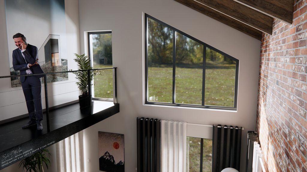 Exercice modélisation d'un loft à partir d'une photo. Modélisation Sketchup Rendu Enscape