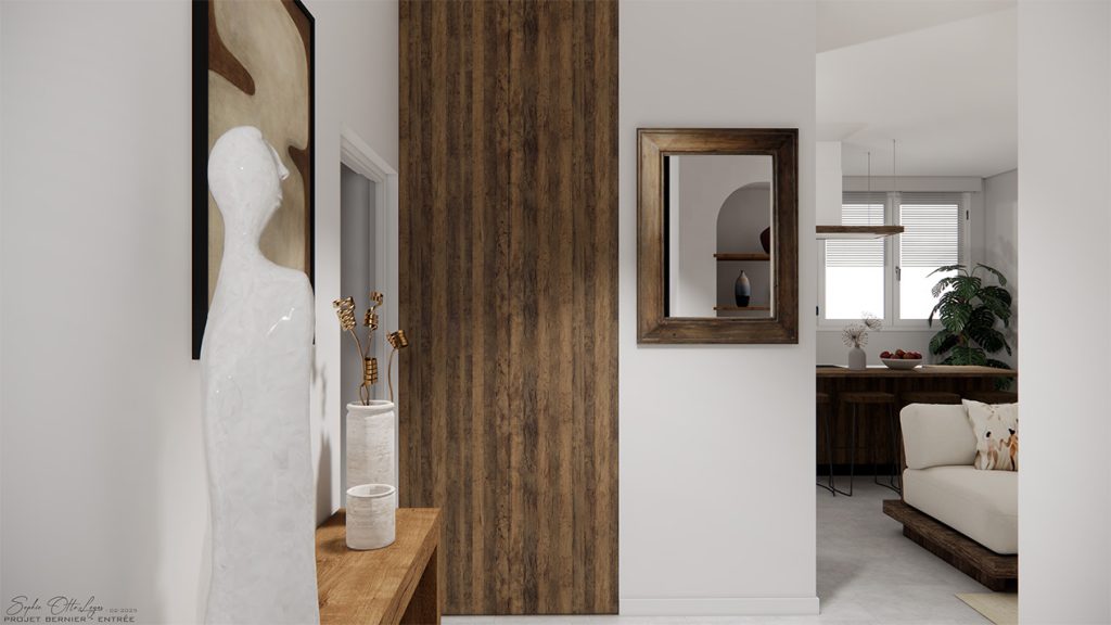 Vue de l'entrée avec le placard et le miroir
