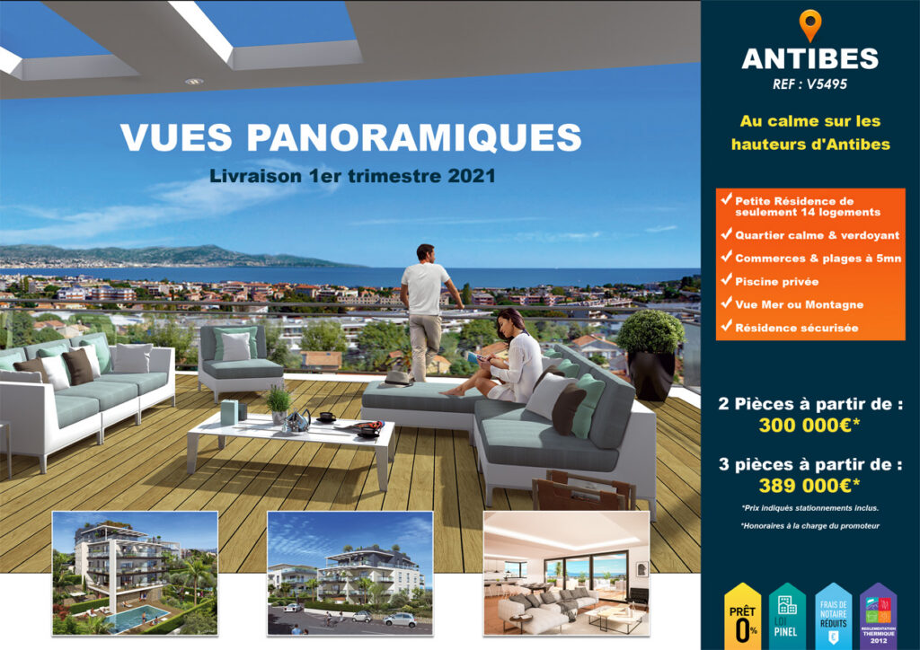 Affiche programme neuf à Antibes avec vue mer