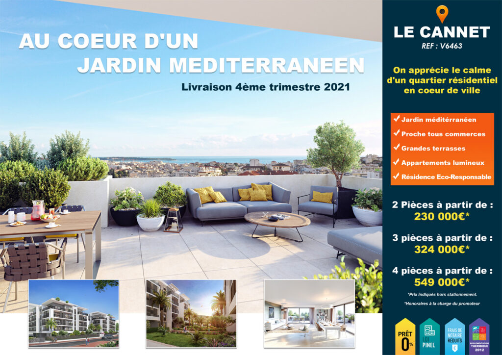 Affiche programme neuf au Cannet avec vue mer