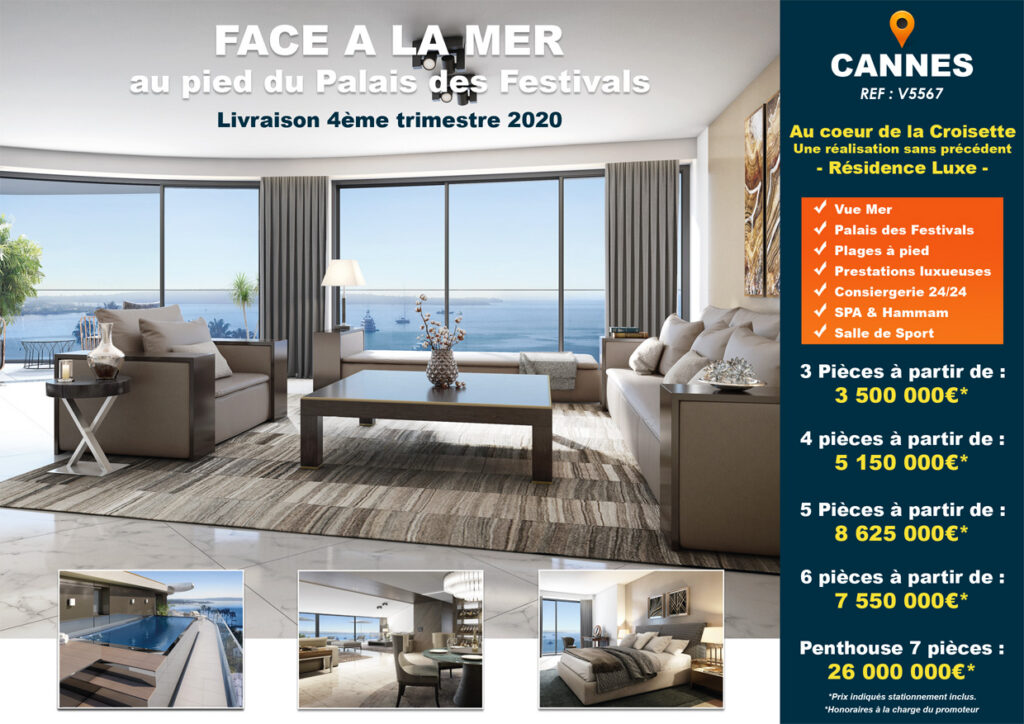 Affiche programme neuf à Cannes avec vue mer,