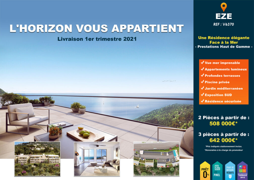 Affiche programme neuf à Eze avec vue mer.