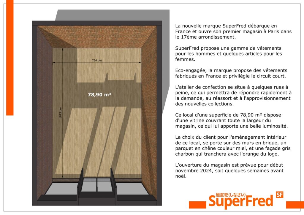 Exercice de création d'une boutique de vêtements. Modélisation & rendu SketchUp, mise en page Layout