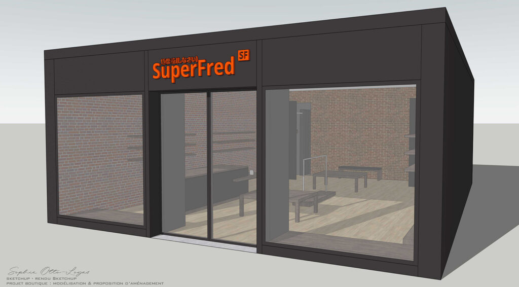 Exercice de création d'une boutique de vêtements. Modélisation & rendu SketchUp