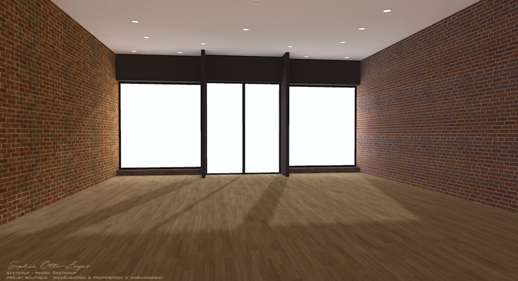 Exercice de création d'une boutique de vêtements. Modélisation & rendu SketchUp