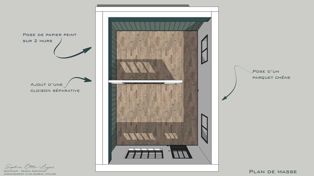 Exercice d'aménagement d'un bureau atelier. Modélisation SketchUp