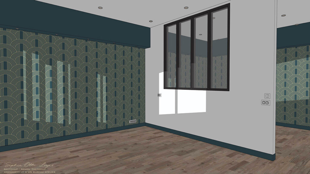 Exercice d'aménagement d'un bureau atelier. Modélisation SketchUp