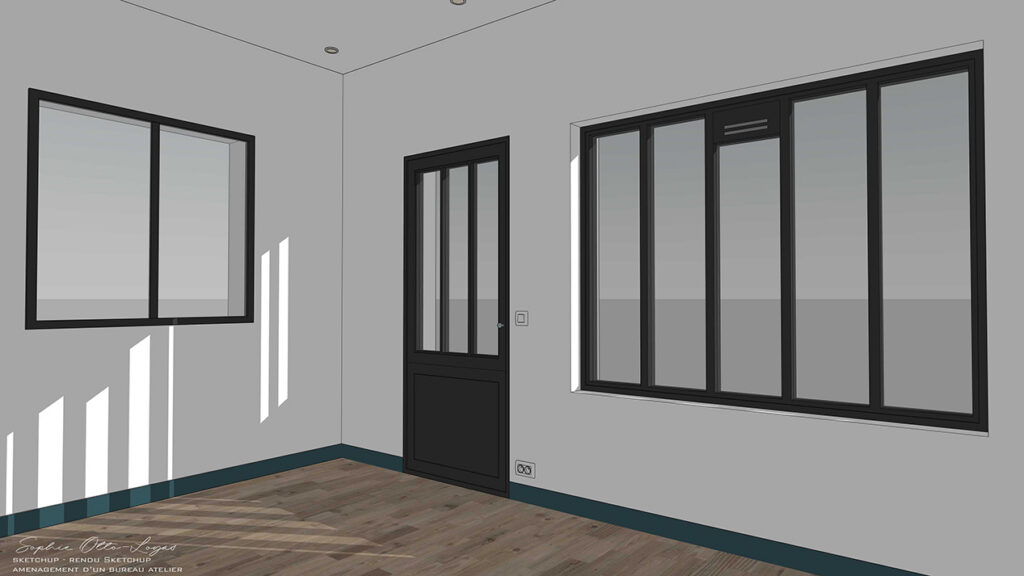 Exercice d'aménagement d'un bureau atelier. Modélisation SketchUp