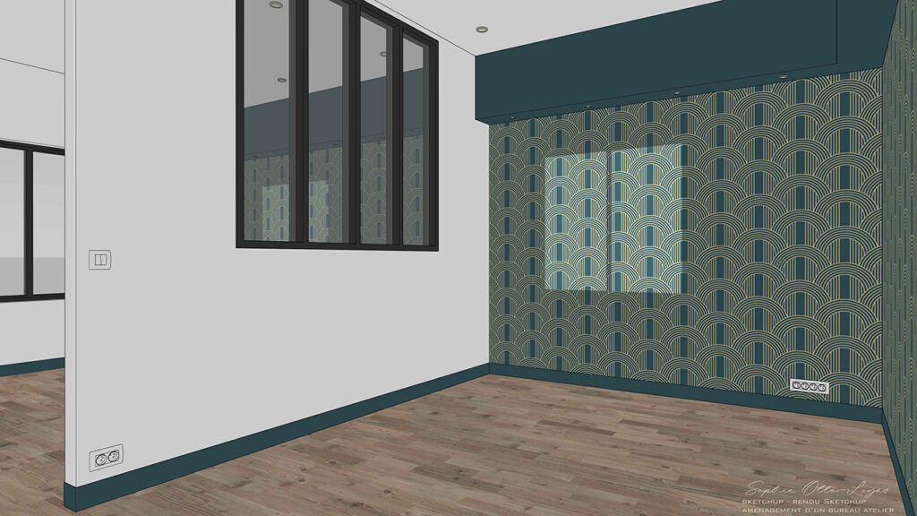 Exercice d'aménagement d'un bureau atelier. Modélisation SketchUp