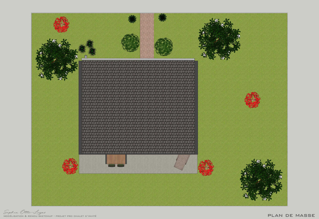 Projet Pro de fin de parcours, il s'agissait de modéliser un chalet d'invité avec sketchUp, de le meubler et de faire les rendus 3D