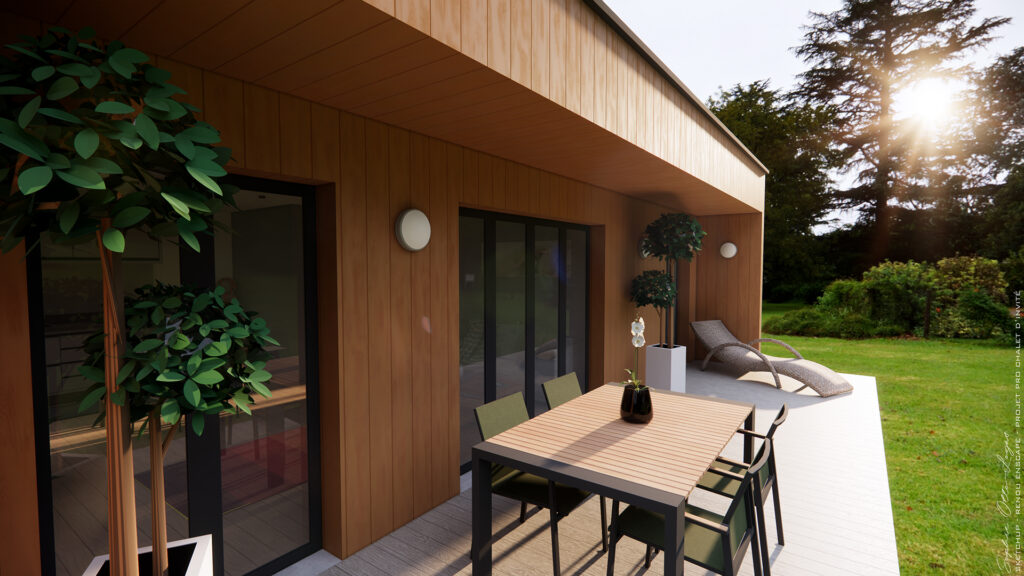 Projet Pro de fin de parcours, il s'agissait de modéliser un chalet d'invité avec sketchUp, de le meubler et de faire les rendus 3D